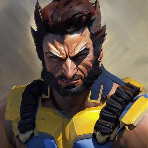 Image similar to Greg Manchess portrait painting of Wolverine as Overwatch character, medium shot, asymmetrical, profile picture, Organic Painting, sunny day, Matte Painting, bold shapes, hard edges, street art, trending on artstation, by Huang Guangjian and Gil Elvgren and Sachin Teng