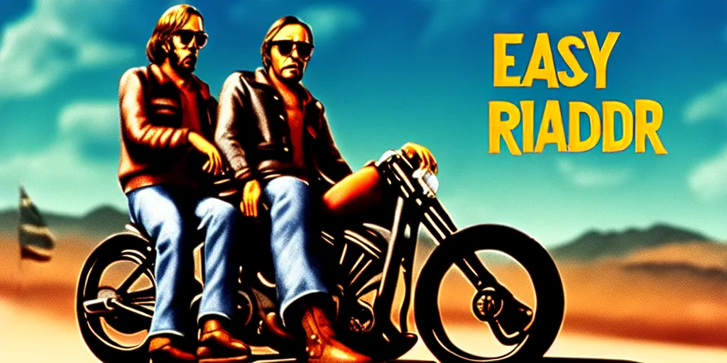 Image similar to easy rider movie poster with henry fonda and dennis hopper, unreal engine, detailed