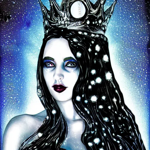 Image similar to queen vampire woman portrait made out of galaxies, beautiful, cyborg, tim burton comic book art, realistic, highly detailed