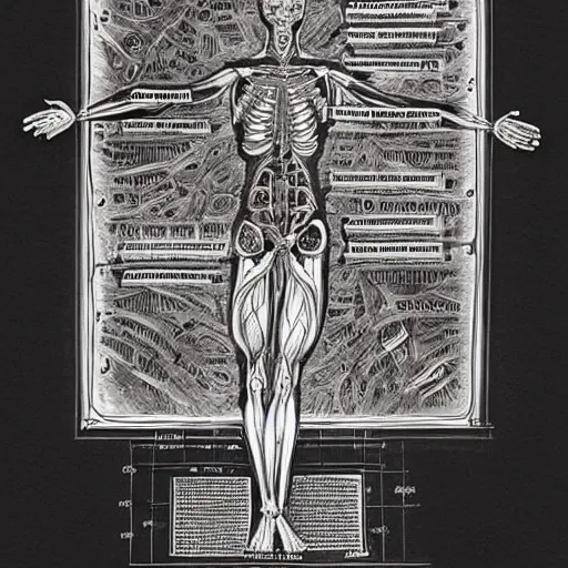 Prompt: anatomical diagram of spirituality, schematic, technical diagram, black paper, exceedingly insanely intricate, davinci, circuits, infographic, blueprint, illuminated manuscript, hand drawn, sketch