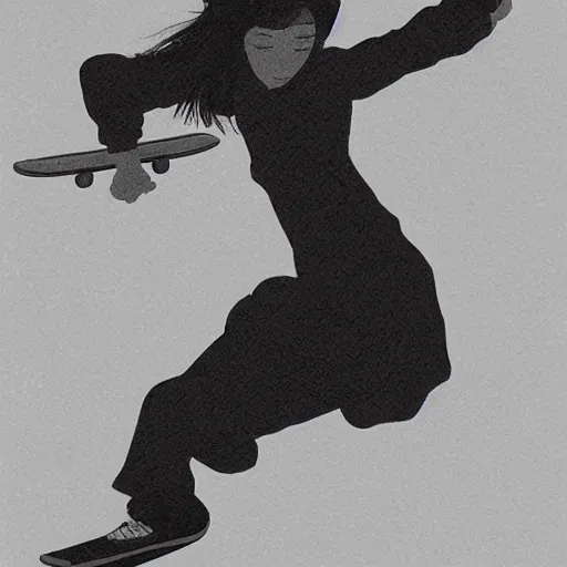Image similar to lady skateboarding, high detail, illustration by uijung kim