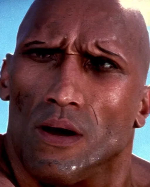 Image similar to film still close up shot of dwayne johnson in the movie mad max 2 the road warrior. photographic, photography