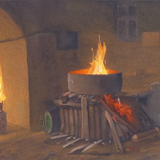 Image similar to detailed painting of a medieval forge, 4 k