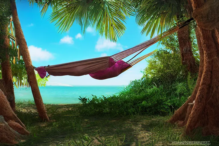 Prompt: a sloth sleeping in a comfortable hammock on a coromandel beach in new zealand, beach bar, party, award winning, vibrant, highly realistic, digital art, artstation, deviantart, hd, octane render, 4k