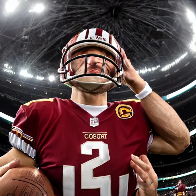 Image similar to photo of kirk cousins taken with a 1 2 mm fisheye lens