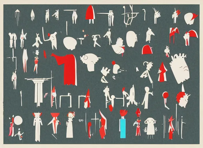 Image similar to character shape design exploration silhouettes of a dastardly wicked tyrannical king, minimalist mixed media layout from masaaki yuasa ( 1 9 9 7 )