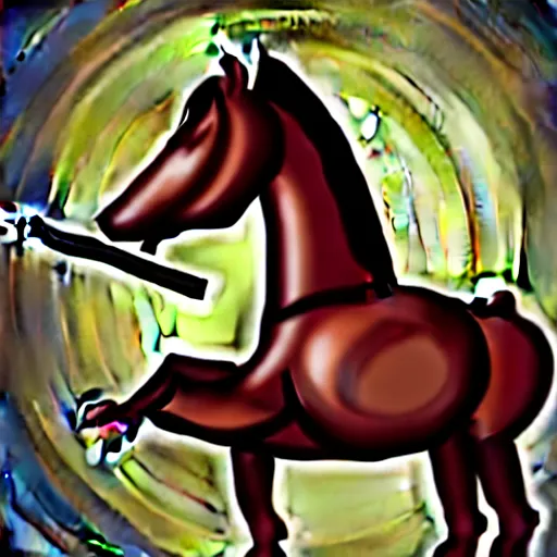 Image similar to an antropomorphic horse wearing a suit smoking a cigar