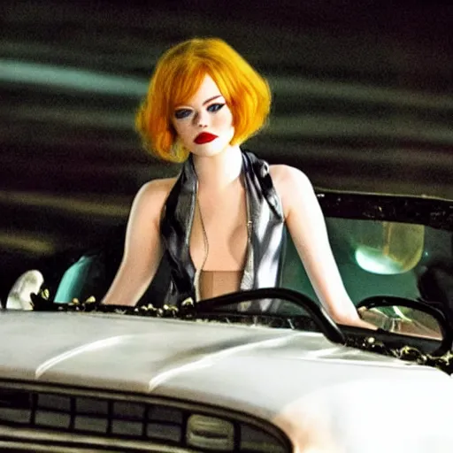 Image similar to emma stone as cruella in fast and furious