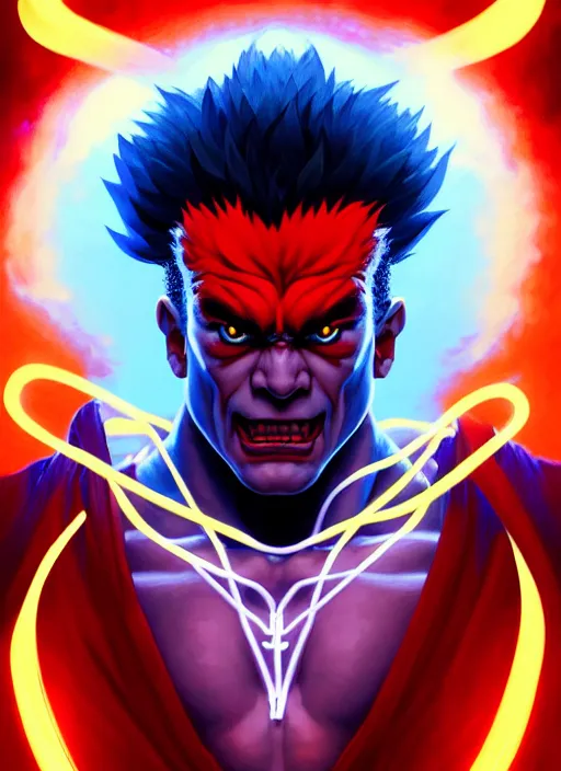 Prompt: symmetry!! portrait of akuma, street fighter, wearing gi, glowing lights!! intricate, elegant, highly detailed, digital painting, artstation, concept art, smooth, sharp focus, illustration, art by artgerm and greg rutkowski and alphonse mucha