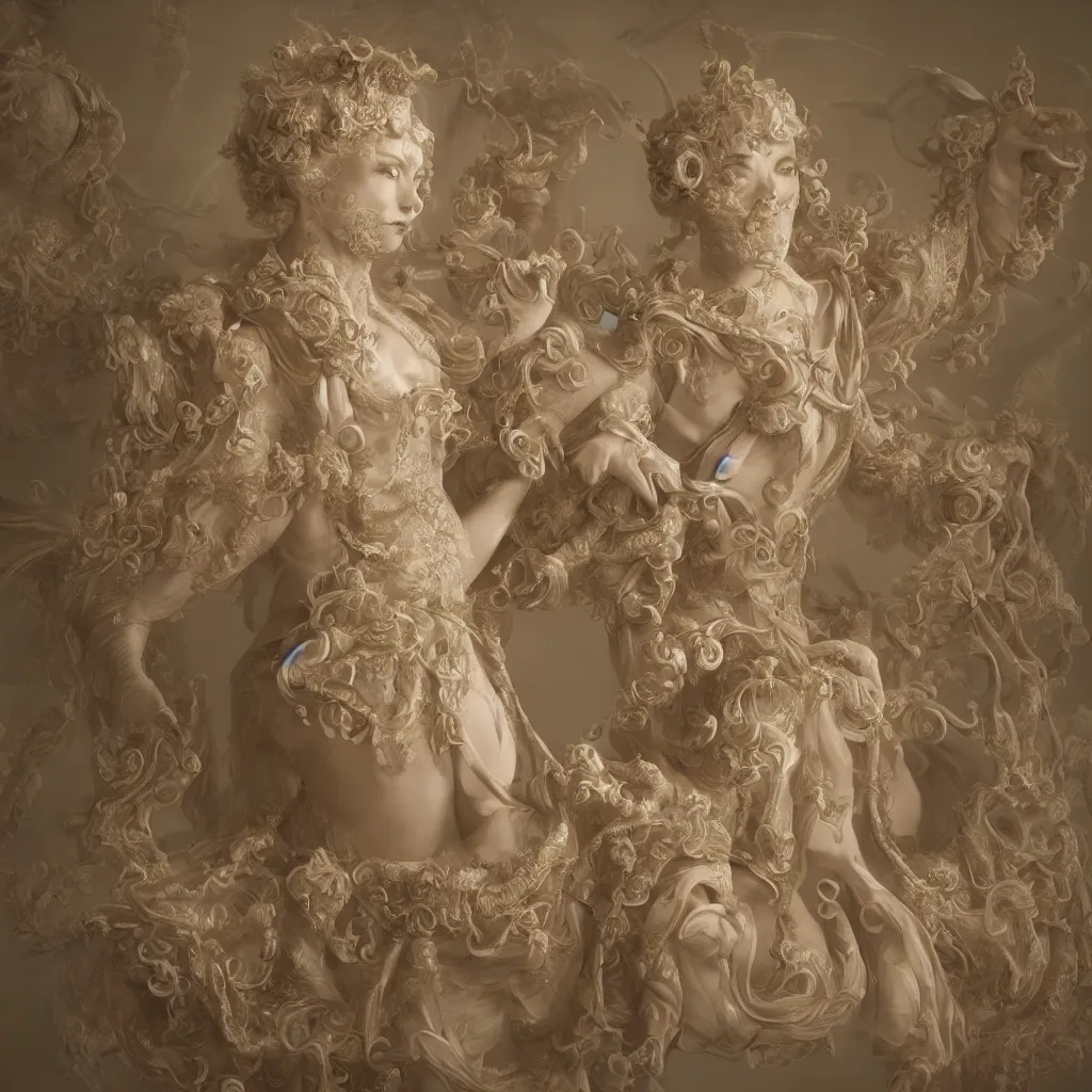 Prompt: 3d high relief painting of rococo costume design，jellyfish，dreamy, soft , highly detailed, octane render, 8k