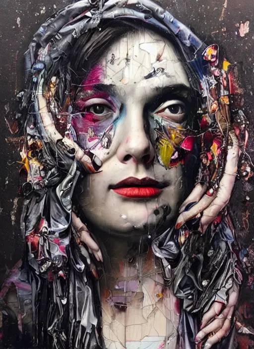 Prompt: beautiful magic psychic woman smiling, subjective consciousness psychedelic, epic surrealism expressionism symbolism story iconic, dark robed, oil painting, robe, symmetrical face, greek sculpture dark myth, by Sandra Chevrier, Nicola Samori, Harumi Hironaka masterpiece
