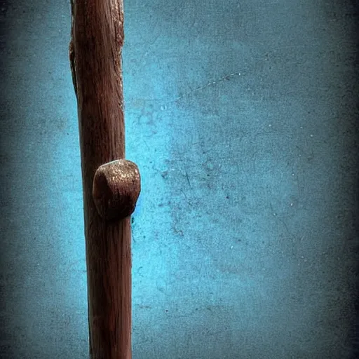 Prompt: old wooden staff with a blue crystal at it's tip digital art