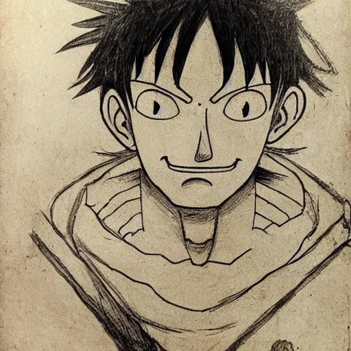 Image similar to luffy, by leonardo da vinci's, highly detailed