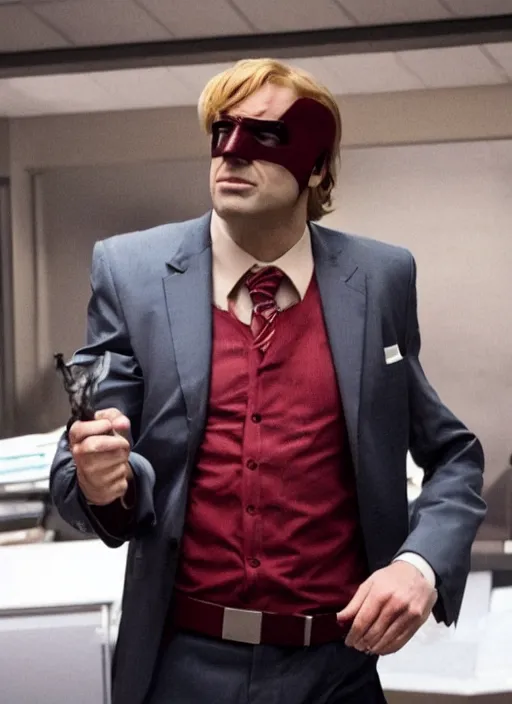 Image similar to Saul Goodman dressed as Daredevil, no mask