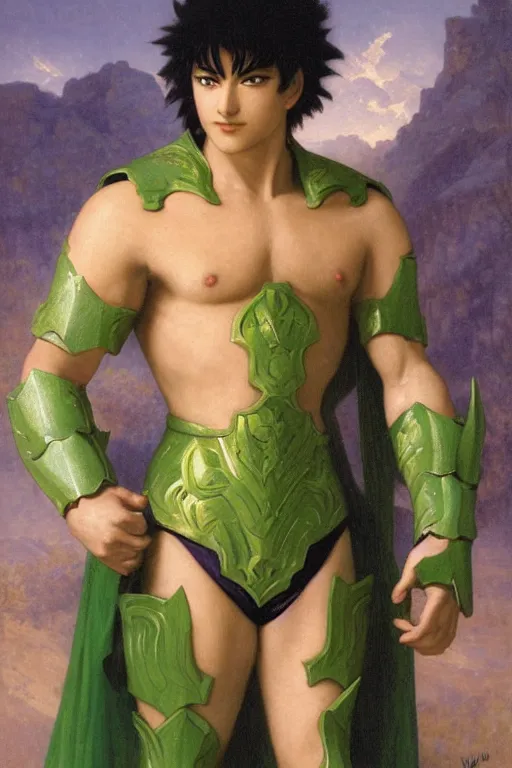 Image similar to Dragon Shiryū from Saint Seiya with his green armor by William Adolphe Bouguereau