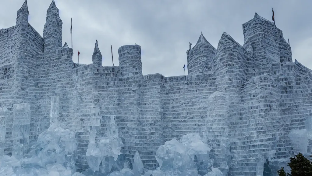 Image similar to open angle photo of a castle made of ice,