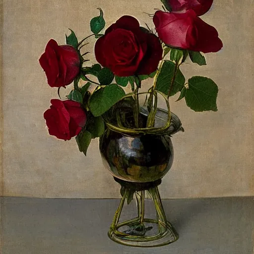 Image similar to roses wrapped in plastic painted by velazquez,