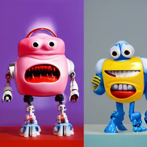 Image similar to single crazy melting plastic toy Pop Figure Robot monster 8K, by pixar, by dreamworks, in a Studio hollow, by jeff koons, by david lachapelle