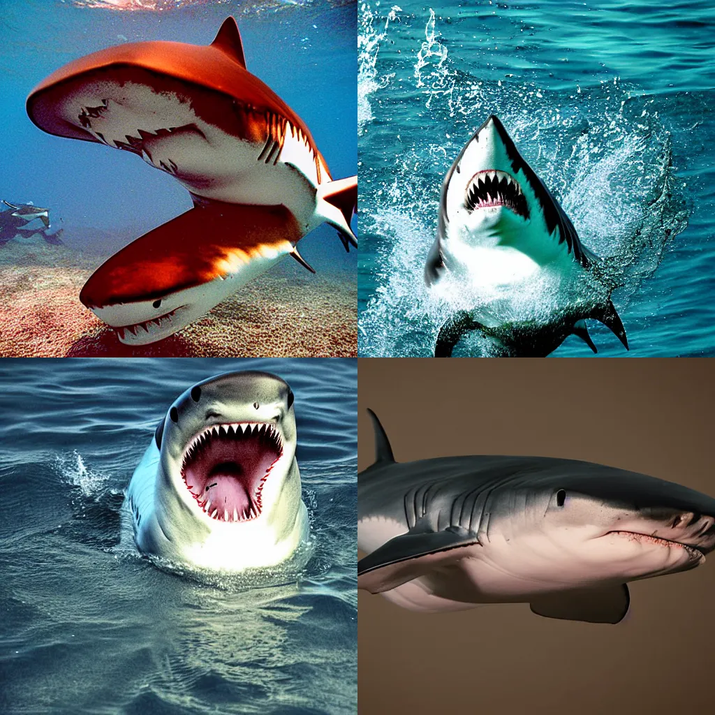 Prompt: shark on color photograph