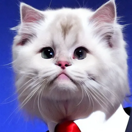 Prompt: A Kawaii Ragdoll Crawled On Trump's Head