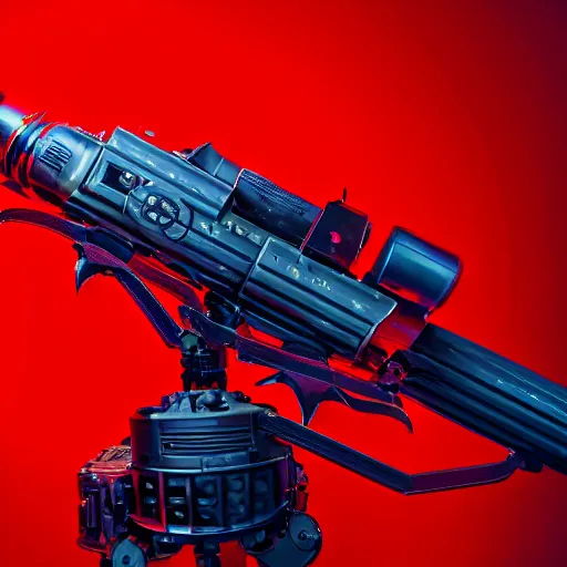 Prompt: closeup studio photograph of a red scorpion with a laser gatling gun, dramatic lighting, edited in photoshop