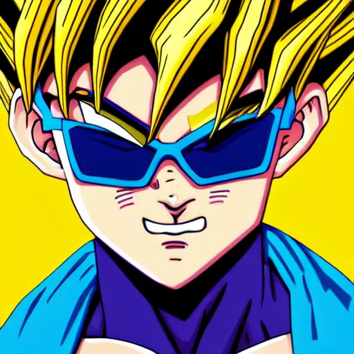 Image similar to portrait of goku from dragon ball wearing shades and a gold chain incredibly detailed, color, smooth, concept art, illustration,