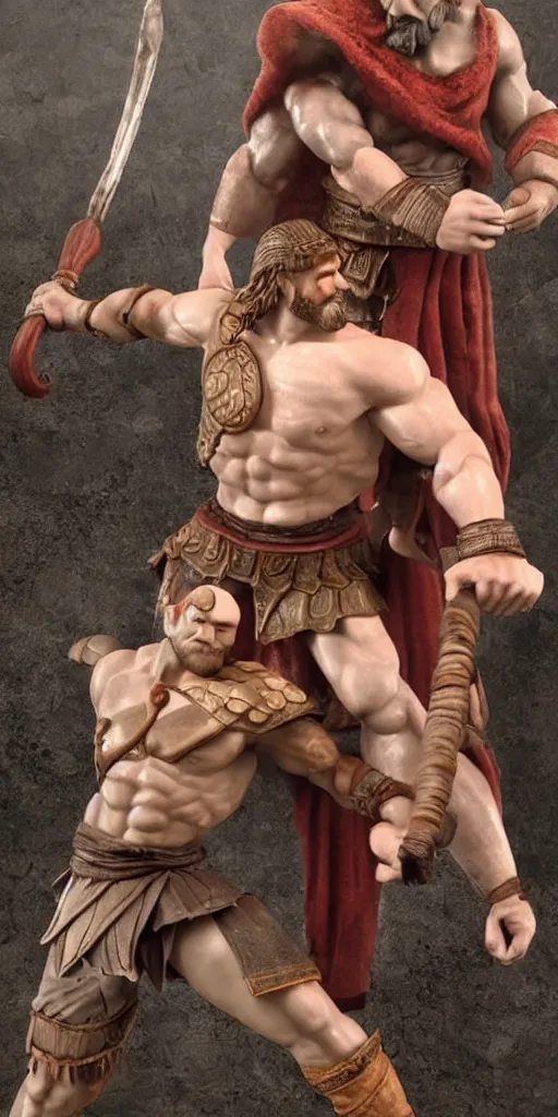 Image similar to 3D figure of Hercules fighting Kratos