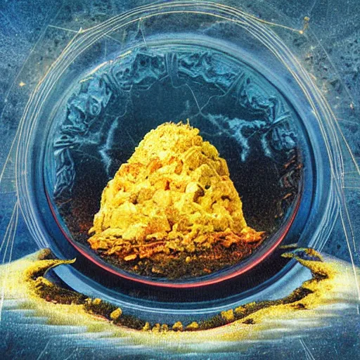 Image similar to an immaculately detailed gothic painting of a crumble surrounded by majestic banana, art by james gurney, quantum wavetracing style