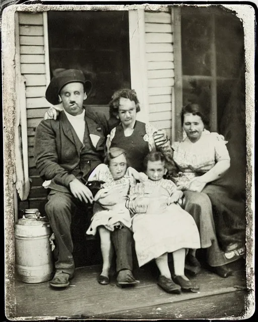 Prompt: “a black and white photograph of a successful Appalachian bootlegging family of four during prohibition, posed on the porch with a jars of moonshine, realistic, vintage, grainy film, 4k”