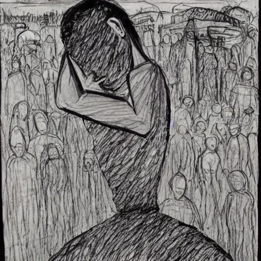 Image similar to the meager headache 1 9 6 9, pen and ink, ben shahn, masterpiece, illustration for the new yorker, black and white, brush