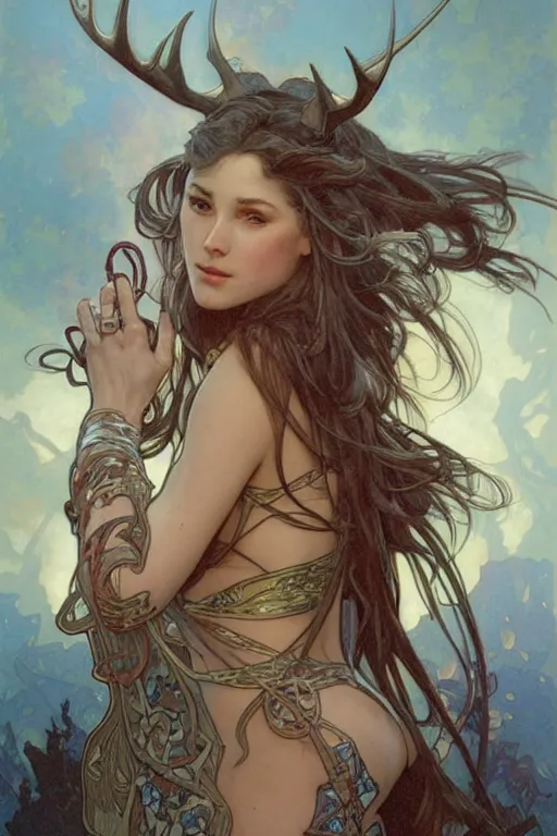 Image similar to thunder moose. art by artgerm and greg rutkowski and alphonse mucha and tomacz alen kopera and gaston bussiere.