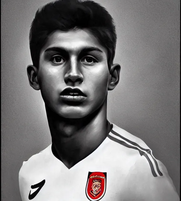 Prompt: portrait of a handsome young mexican soccer player, art by denys tsiperko and bogdan rezunenko and franz xaver kosler, hyperrealism