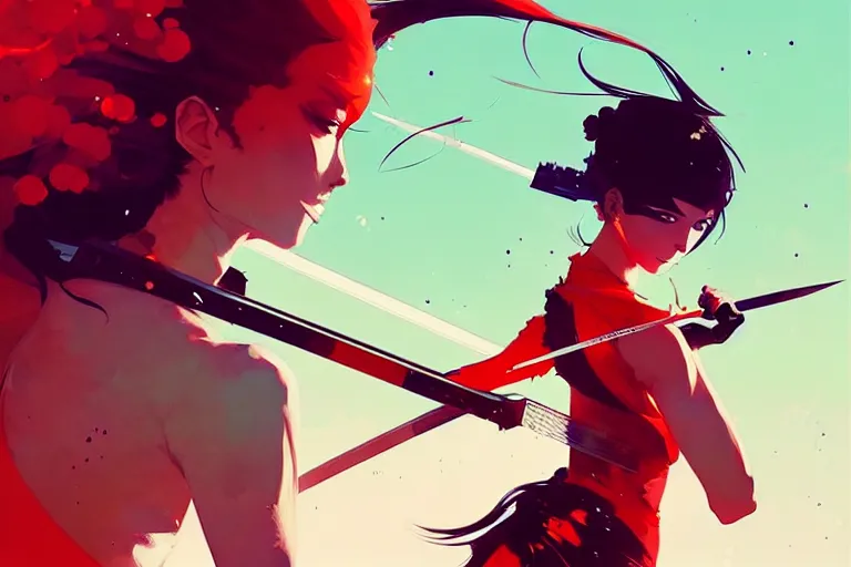 Image similar to a ultradetailed beautiful panting of a stylish woman swinging a sword, by conrad roset, greg rutkowski and makoto shinkai, trending on artstation