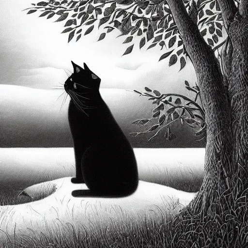 Prompt: a painting of a black and white cat in a scenic environment by johfra bosschart, hyperdetailed, beautiful, trending on artstation