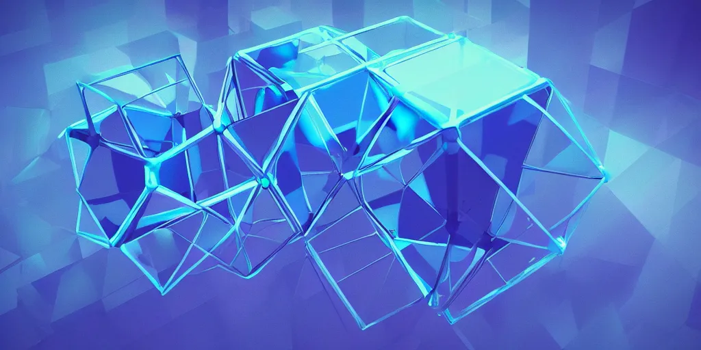 Prompt: A blue tesseract by Beeple, beeplecrap, cinema 4d render