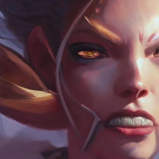 Image similar to very detailed masterpiece painting of brigitte from overwatch in a workshop, closeup, portrait, artstation, concept art by greg rutkowski