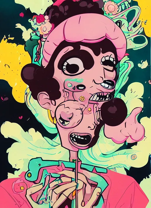 Prompt: bettyboop profile picture by sachin teng x ofwgkta, weed, marijuana, organic painting, hard edges, masterpiece, smoke, asymmetrical, matte paint, energetic