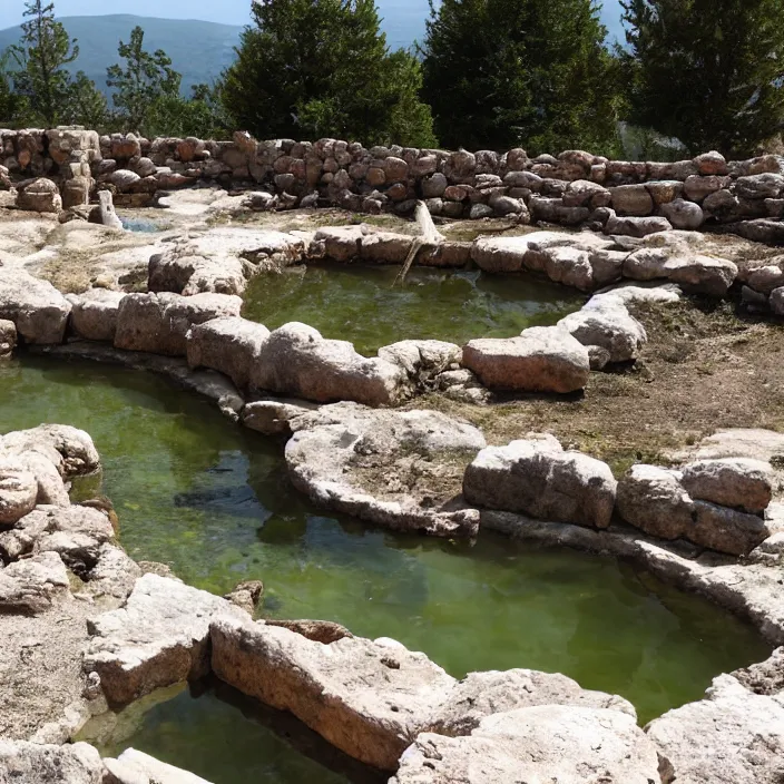 Image similar to ancient roman hot springs with dog relaxing everywhere