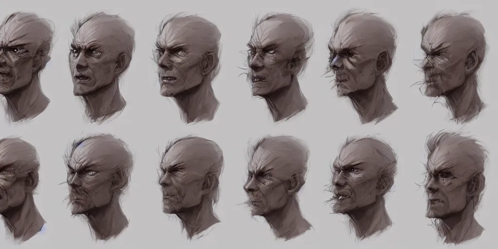 Image similar to arcane character face study, character sheet, concept design, contrast, kim jung gi, greg rutkowski, zabrocki, karlkka, jayison devadas, trending on artstation, 8 k, ultra wide angle, pincushion lens effect