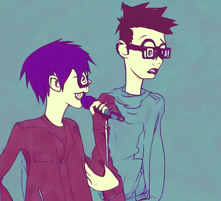 Image similar to a digital drawing of young neil cicierega in a emo / scene the gorillaz style, trending on pixiv, trending on deviantart