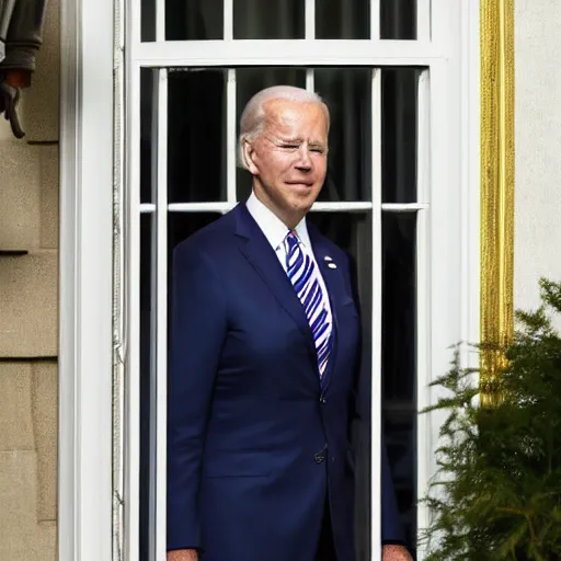 Prompt: biden is stalking at you from outside your livingroom's window