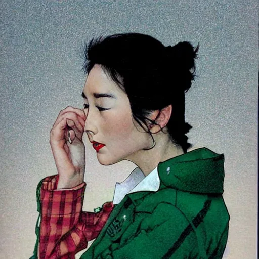 Prompt: Miki Matsubara portrait, art by Norman Rockwell