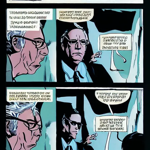 Prompt: Bernie Sanders as Neo in the Matrix, in a matrix comic book, with matrix code swirling all around