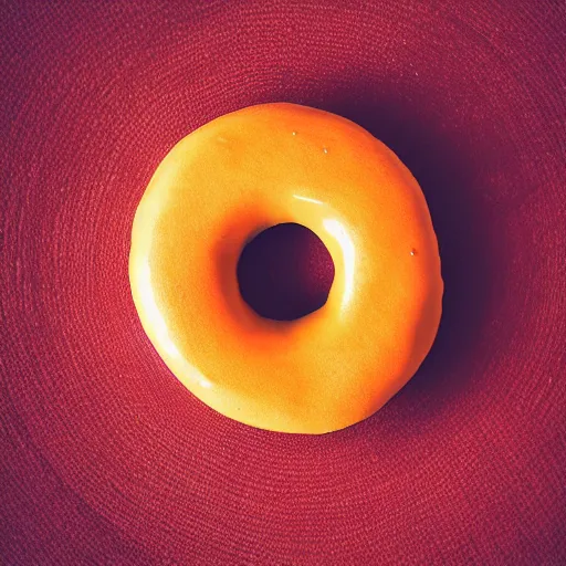 Image similar to Perfectly circular donut!!!!! in the style and shape of an orange!!!!!!, blended colors!!!!!, trending on artstation, 4k, 8k, professional photography, overhead shot, 35mm lens