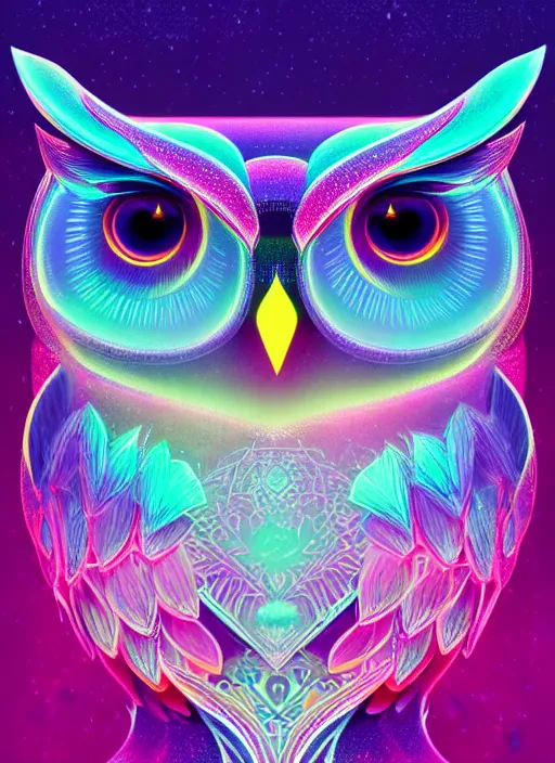 Image similar to symmetry!! product render poster vivid colors divine proportion owl, ice and snow, glowing fog intricate, elegant, highly detailed, digital painting, artstation, concept art, smooth, sharp focus, illustration,