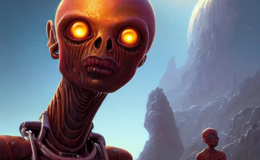 Prompt: highly detailed portrait of a sectoid, in destroy all humans!, stephen bliss, unreal engine, fantasy art by greg rutkowski, loish, rhads, ferdinand knab, makoto shinkai and lois van baarle, ilya kuvshinov, rossdraws, tom bagshaw, global illumination, radiant light, detailed and intricate environment