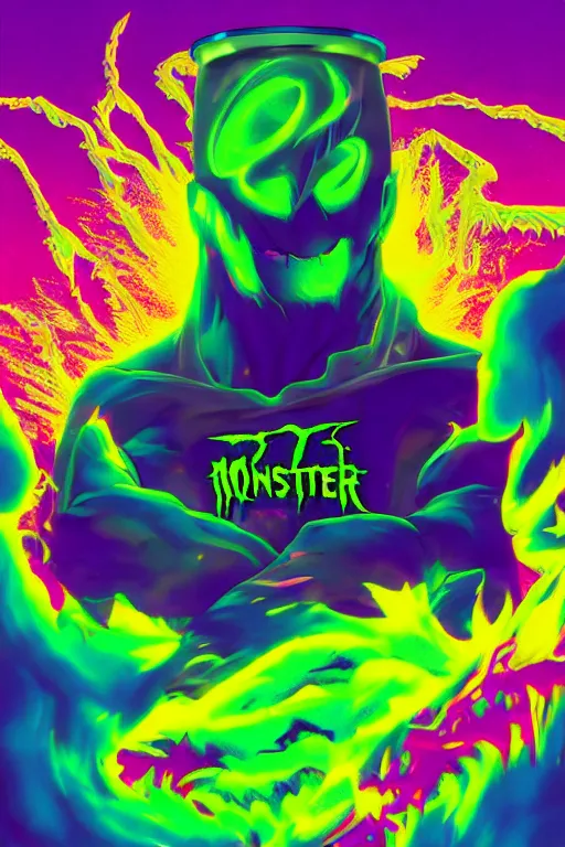 Prompt: monster energy brink, vivid colours, vaporwave lighting, trending on artstation and behance.