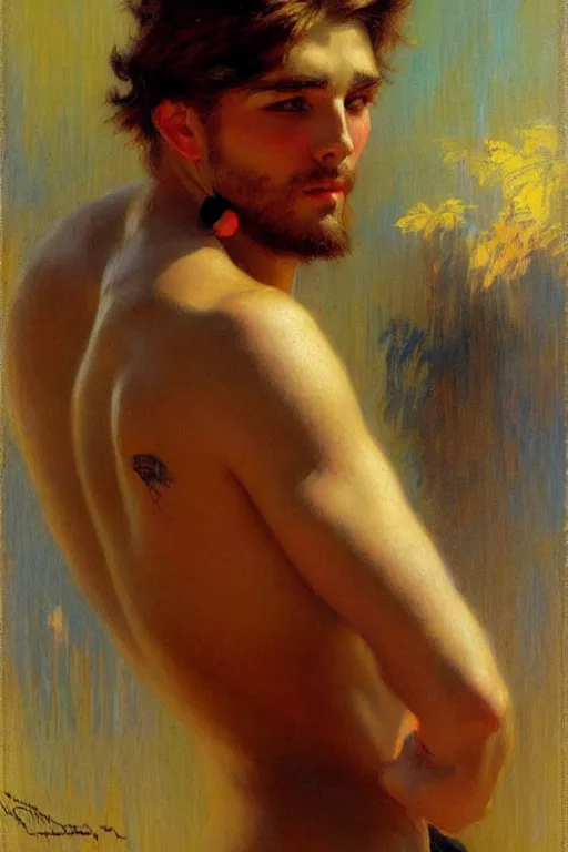 Prompt: attractive male, painting by gaston bussiere, ilya kuvshinov