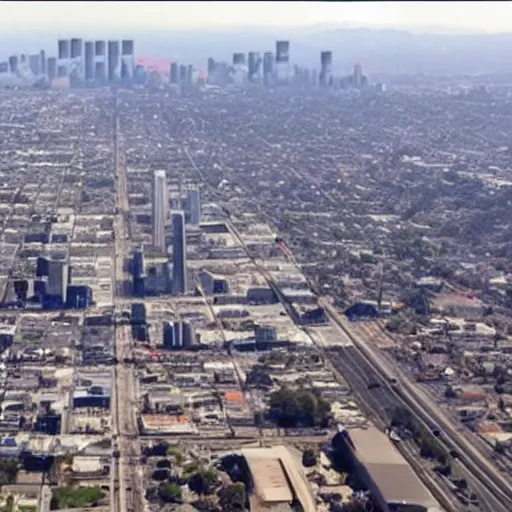 Prompt: los angeles ariel drone shot : : nuclear bomb : :