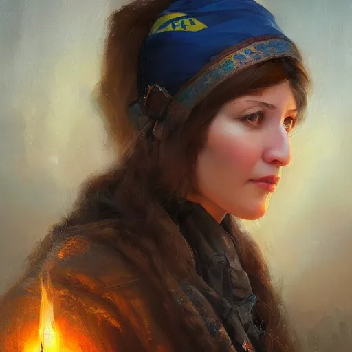 Image similar to portrait of a ukrainian woman ( 3 5 ) from ukraine in 2 0 2 1, an oil painting by ross tran and thomas kincade